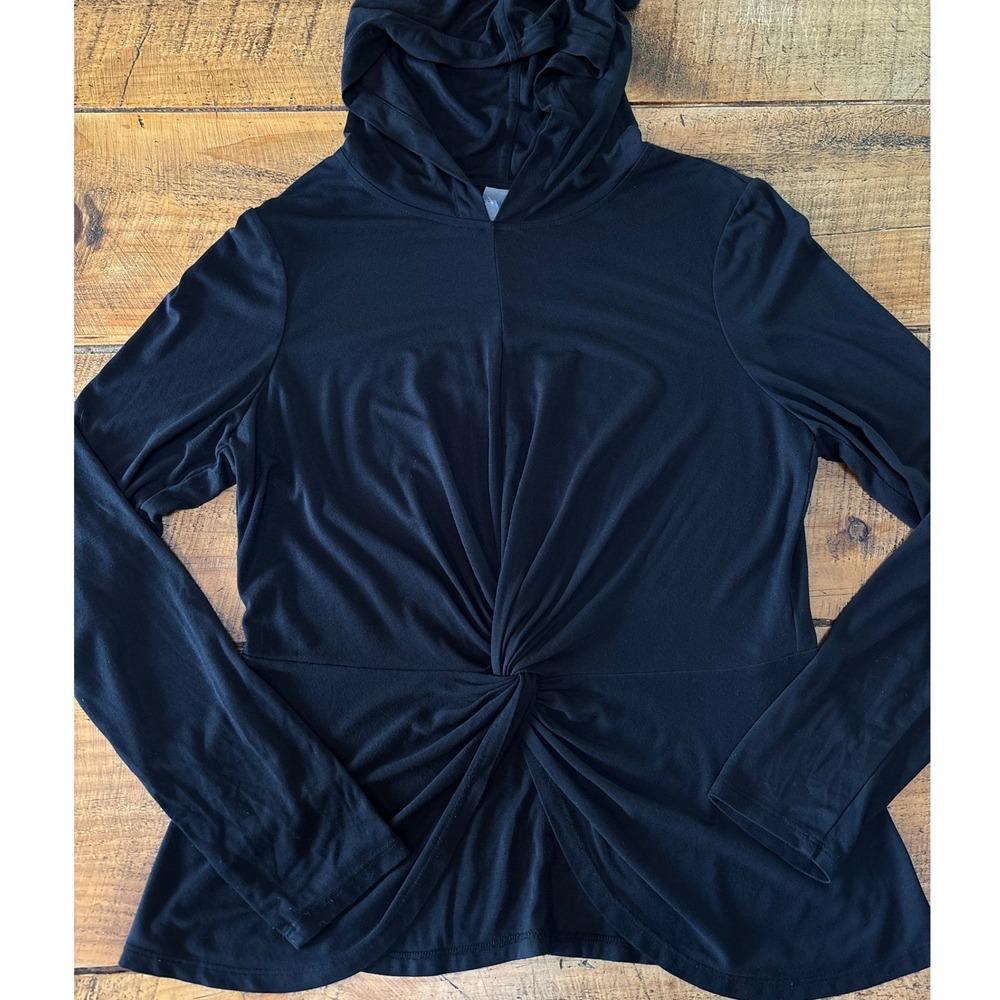 Sweaty Betty Womens Tori Hooded Long Sleeve Twist Front Top Black Workout 6